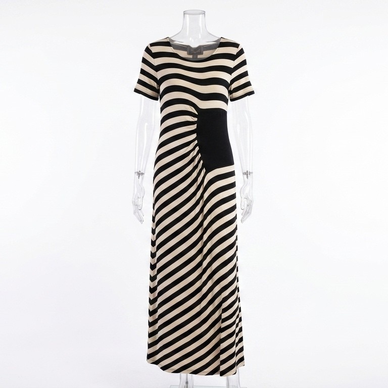 Trulli Large white and Black Striped Stretch Maxi Dress XL