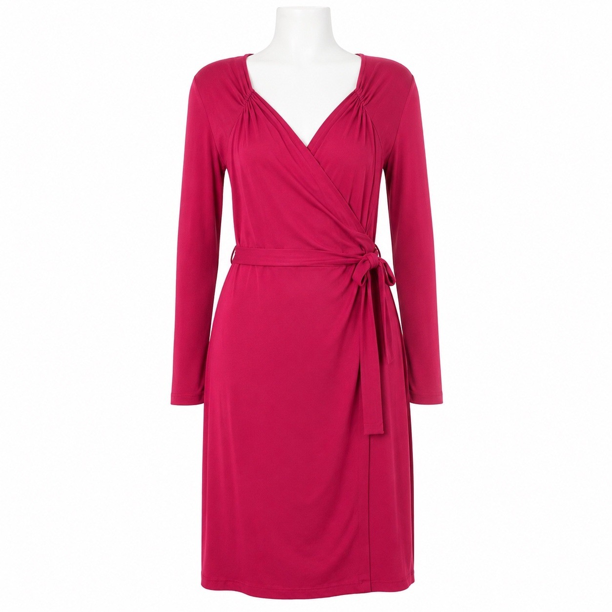 Norma Kamali Wrap Dress Red Tie Waist Jersey Midi Womens Large 3/4 Sleeve Career