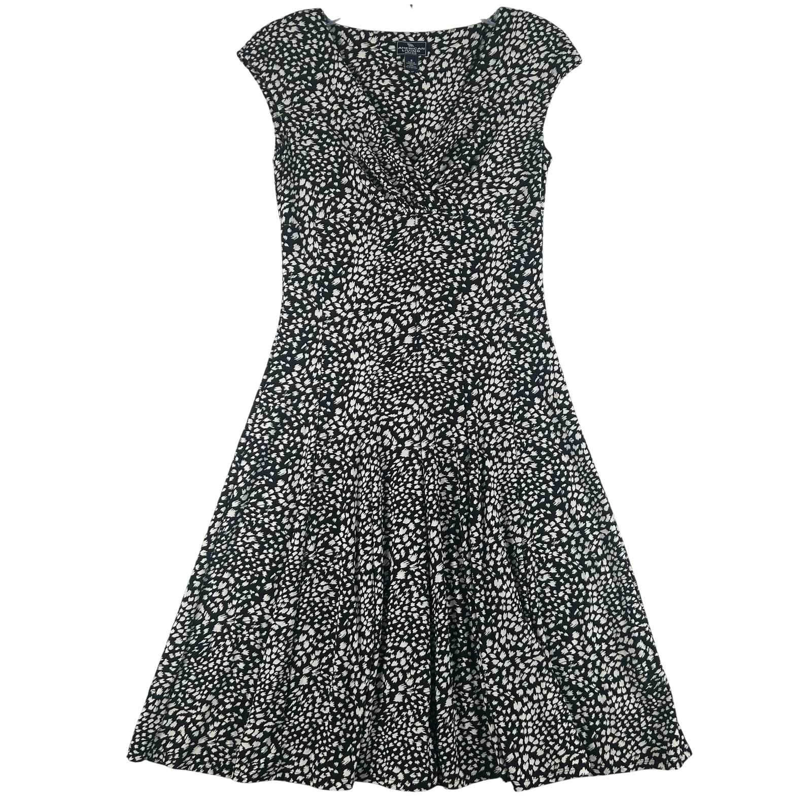 American Living Dress Womens 6 Black Animal Print V-Neck Fit Flare Stretch Knee