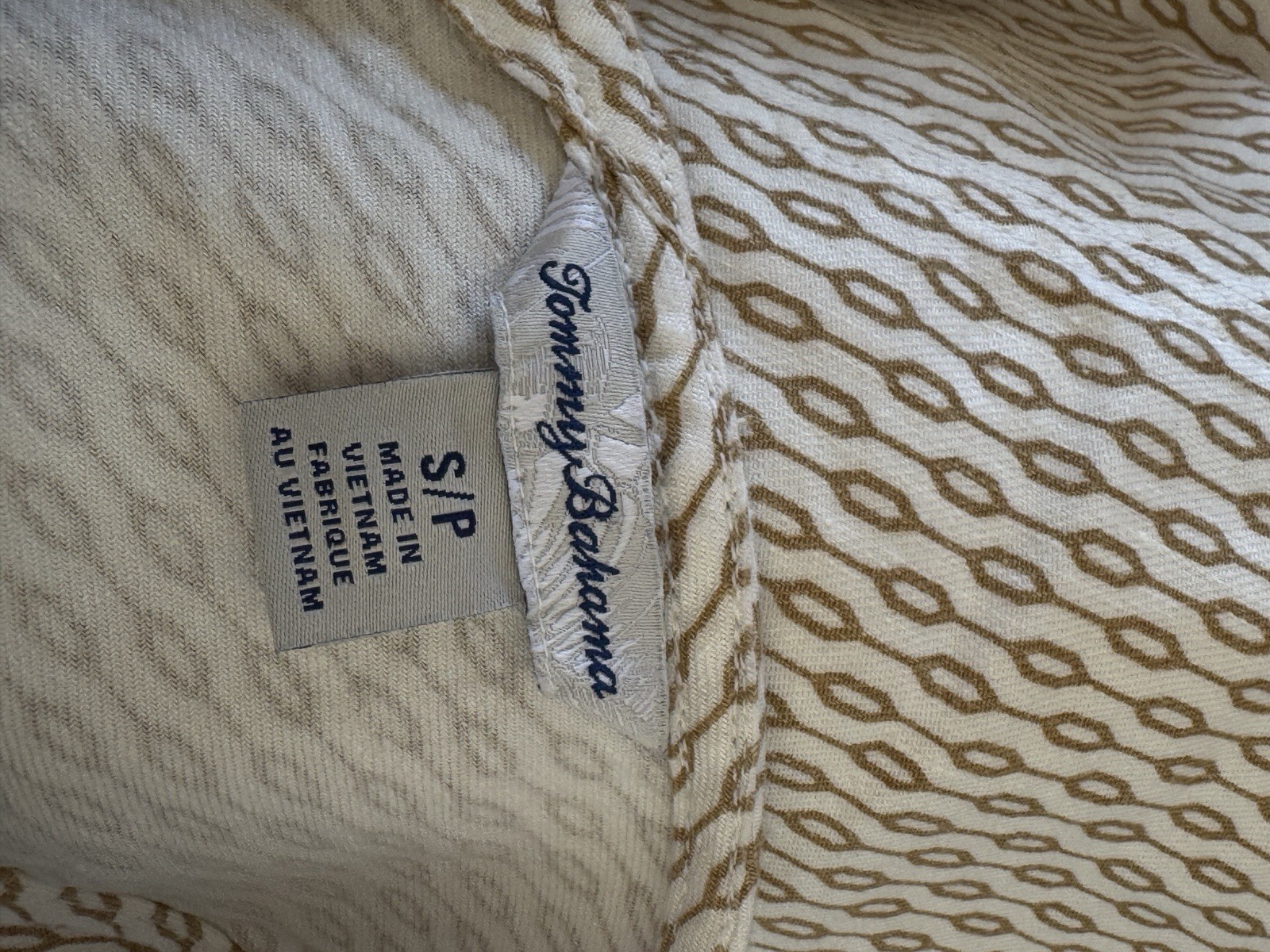 Tommy Bahama Linen Blend Beige White Geometric Shift Dress Sleeveless Zip S/P