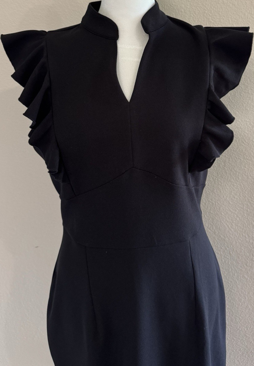 MIUSOL Black V-Neck Ruffle Flutter Sleeve Sheath Knee Dress Zip Stretch L