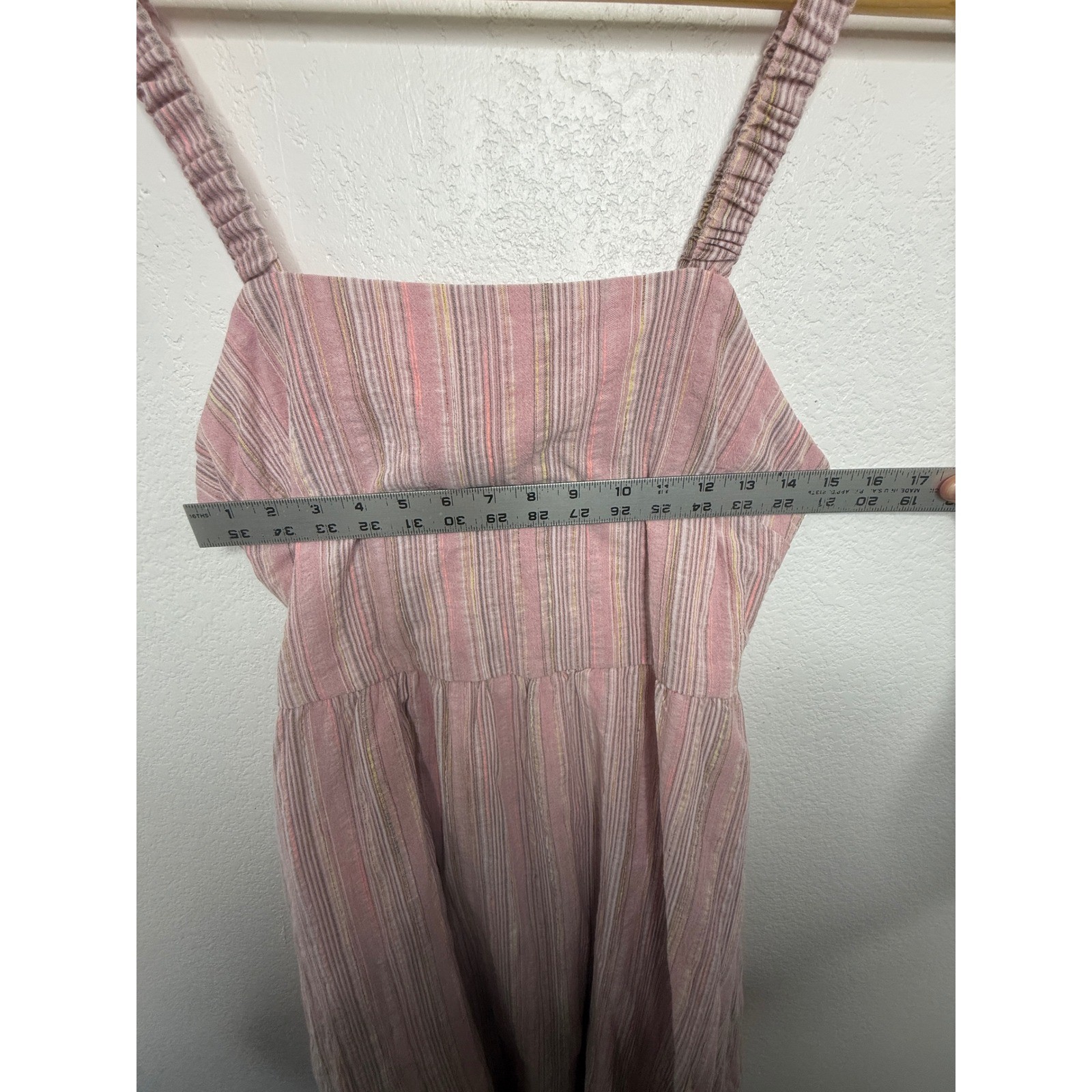 Maurices Womens Pink Striped Tie Back Square Neck Midi Dress Size L Shimmer NWT