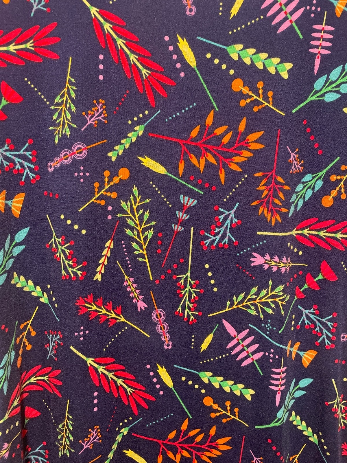 LuLaRoe 2XL (18-20) Navy Floral Leaf Print Julia Dress Stretch Midi Plus Size