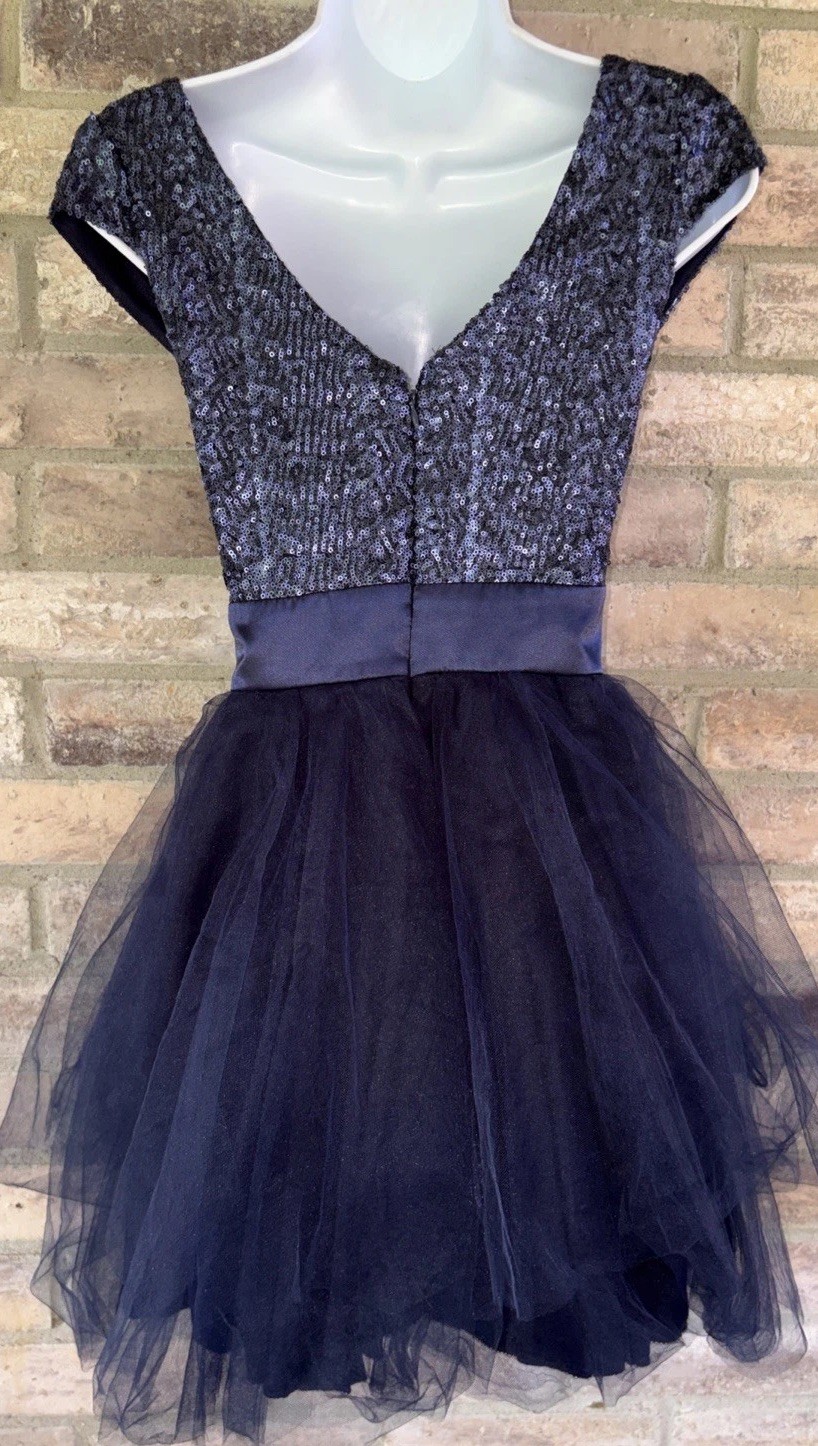 Trixxi Dress Juniors Sequins Tulle Navy Blue Royal Party FitFlare Fairy Empire•3