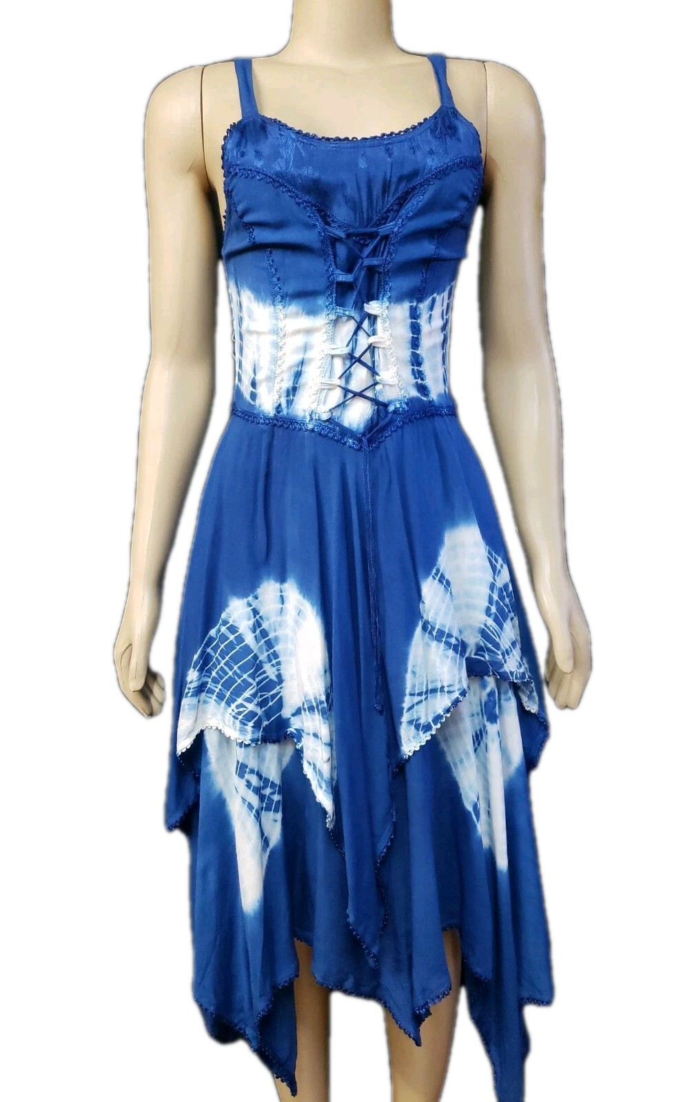 My Choice Corset Handkerchie Hem Size S Blue Tie Dyed Women’s Dress NEW #CB5