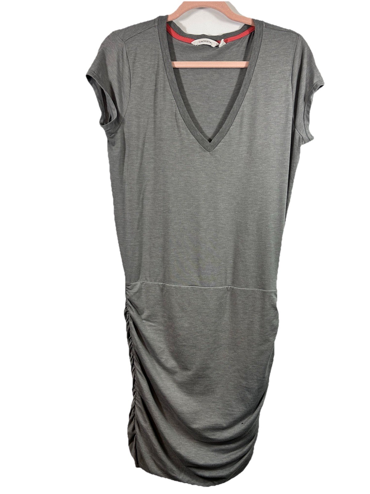 Athleta Step Up Dress Medium Gray Heathered V-Neck Ruched Side Cap Sleeve S2014