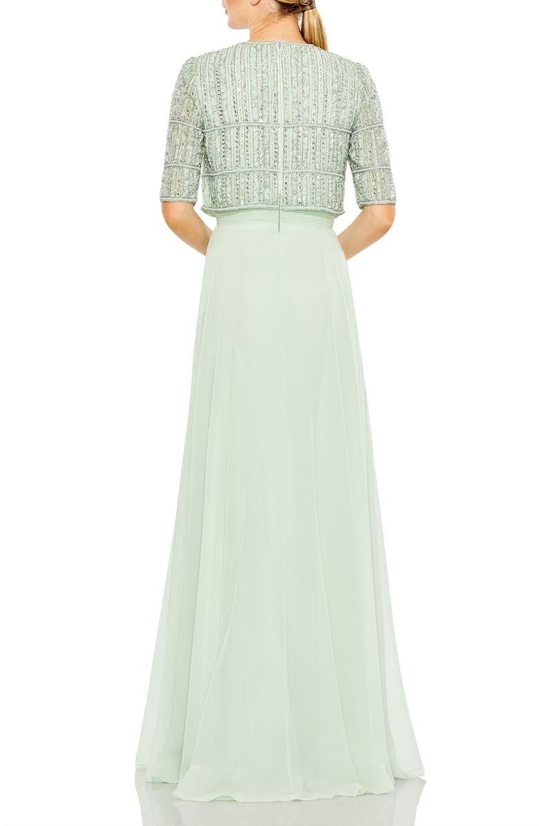 Mac Duggal 9180 Fully Beaded 3/4 Sleeves Top Chiffon Gown- Size 12 (LK#1146 A)