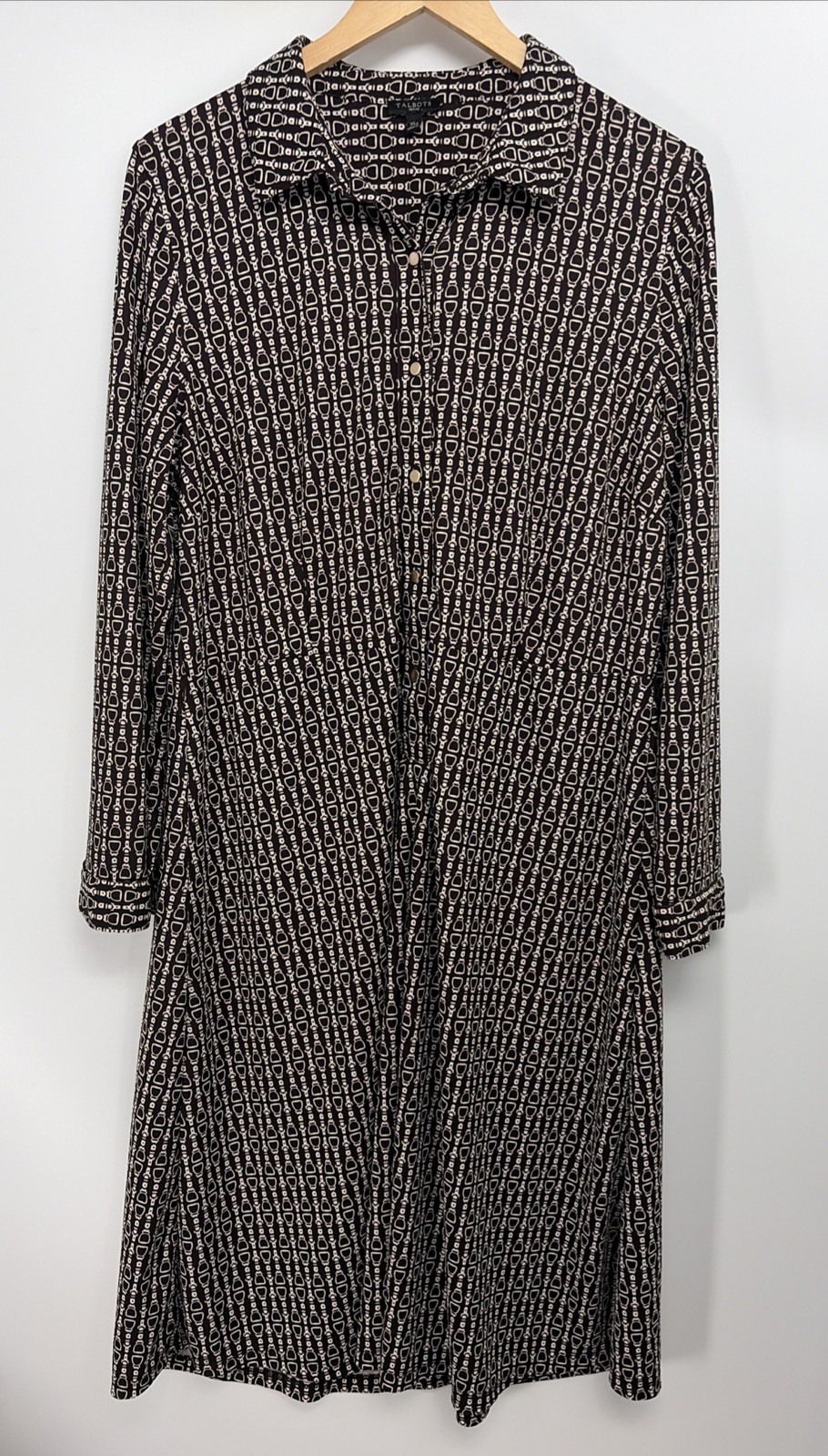 Talbots Size XL Equestrian Print Jersey Shirtdress Horse Bit Western No Belt