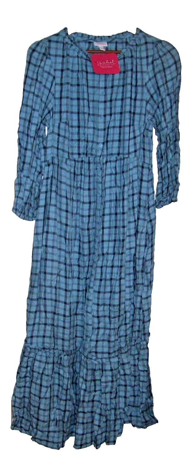Ingrid & Isabel House Maternity Dress 3/4 Sleeve Modern M Blue Plaid Button (C33