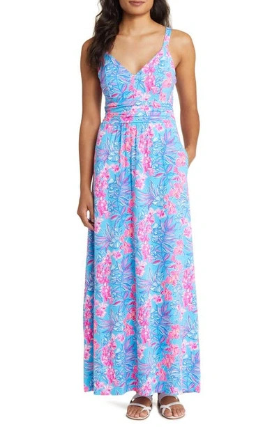 NWT Lilly Pulitzer Blake Maxi Dress Cumulus Blue Orchid Oasis Size 8 Hawaiian
