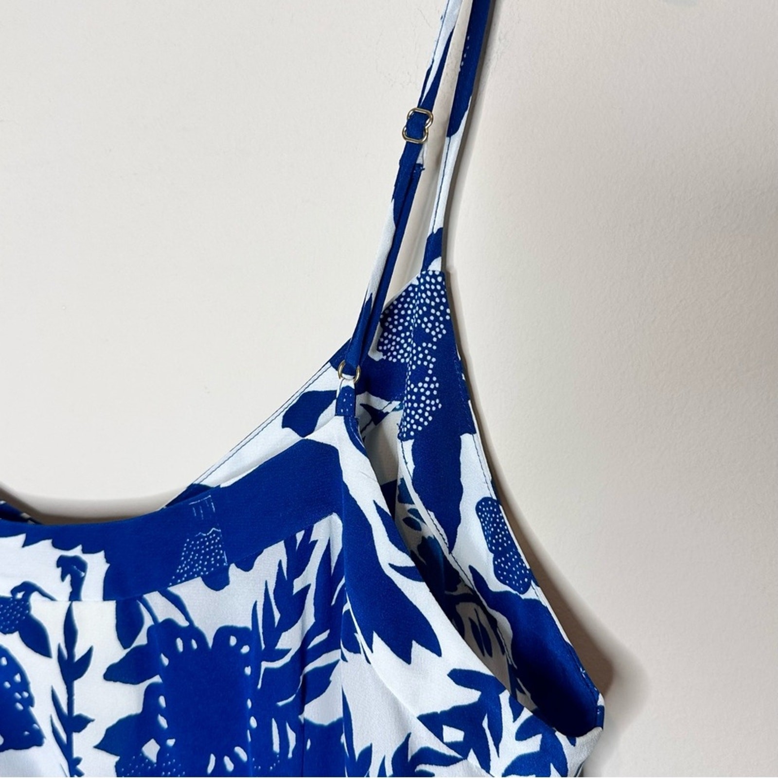 Figue Audra Silk Slip Dress Size Small Midi White Blue Floral Bird Print