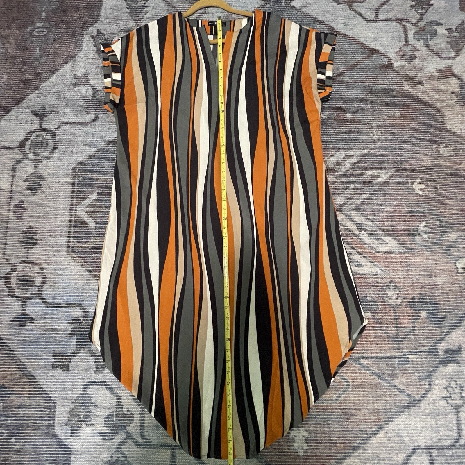 Emery Rose Notch Neck Striped Colorblock Belted Dress Sz Large