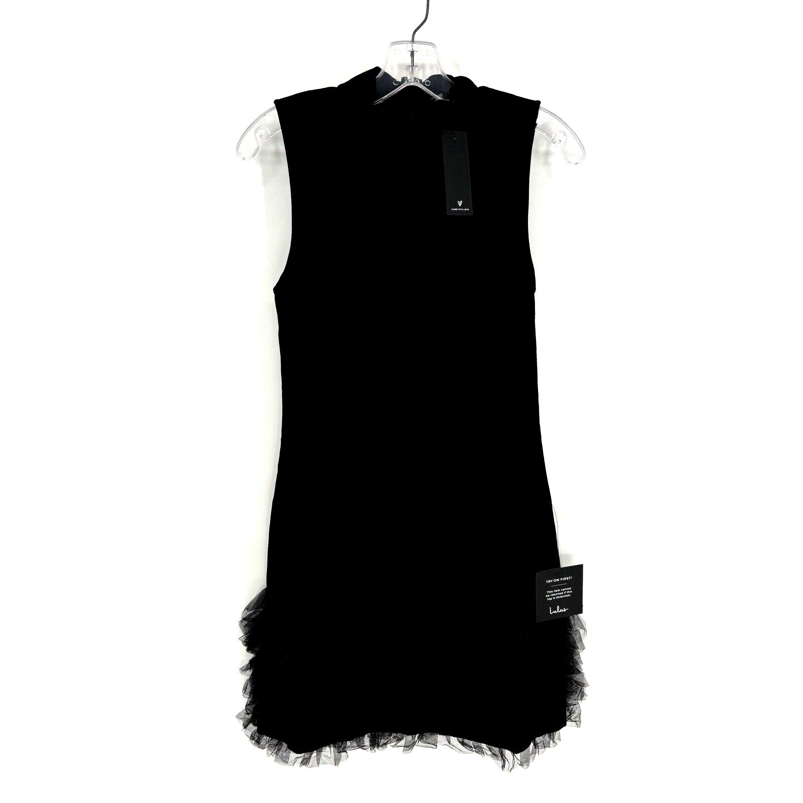 NWT Lulus Lavish Objective Black Velvet Mock Neck Ruffled Mini Dress Size M