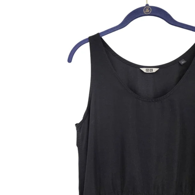 Uniqlo Women’s Sleeveless Drawstrings A-line Midi Dress Size L Scoop Neck Black