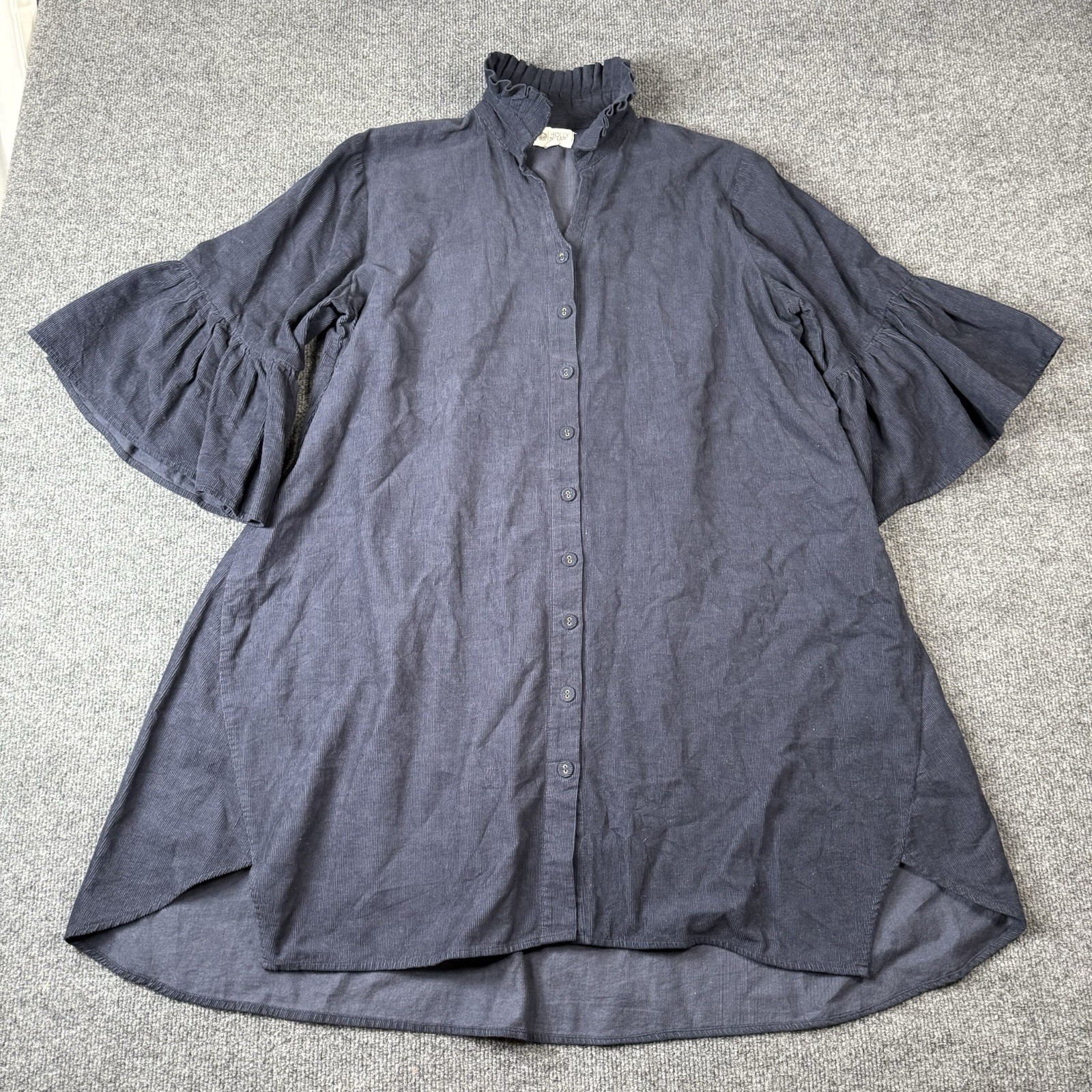 Holly Shae Navy Blue Corduroy Bell Sleeve Button Women’s Size L Mini Shirt Dress