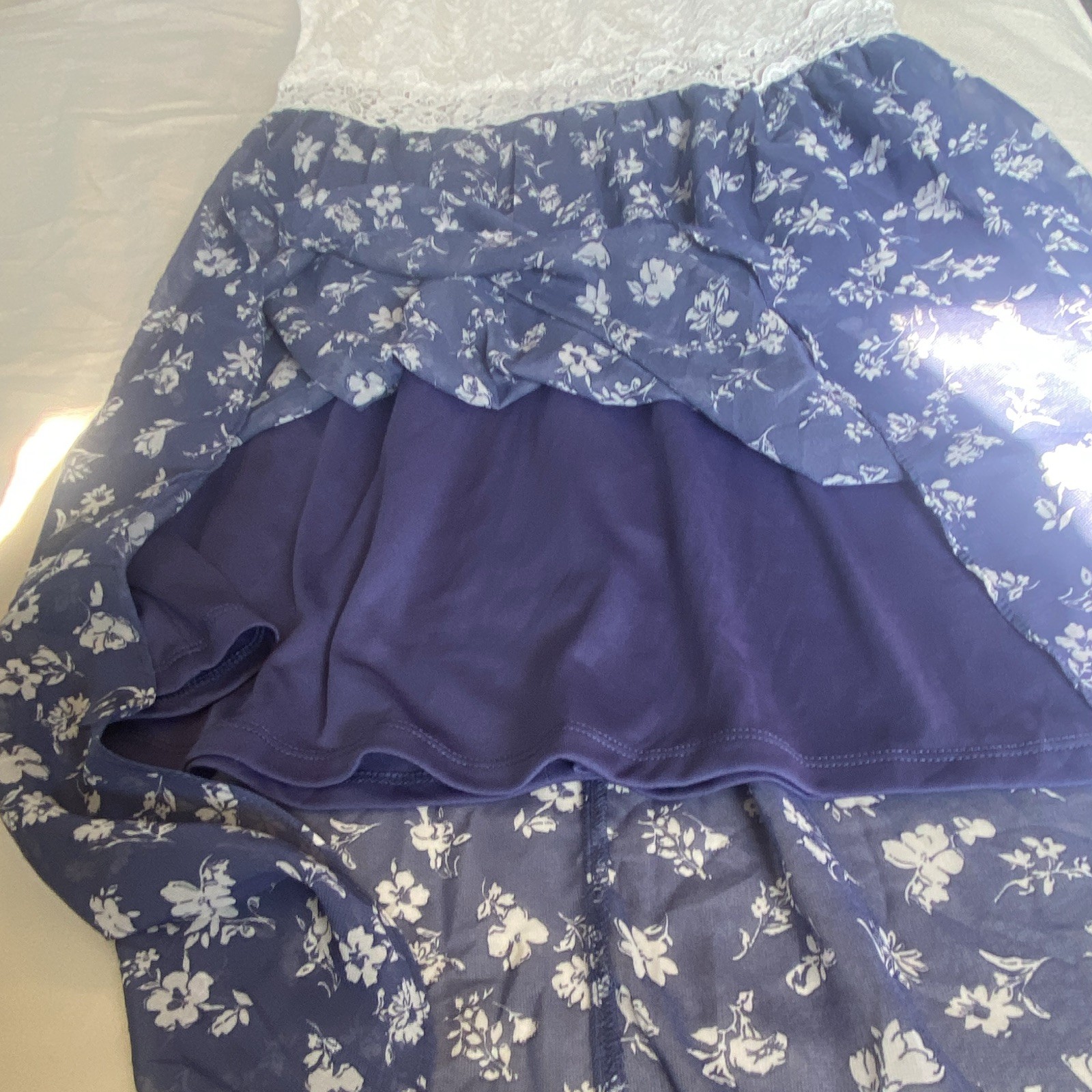By & By New Womens Blue Floral & White Lace Mixups High Low Dress Size/11