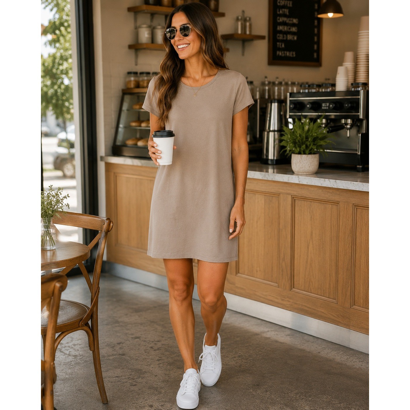Athleta Womens Tan Supima Cotton Spandex T-Shirt Dress Large 842888-04