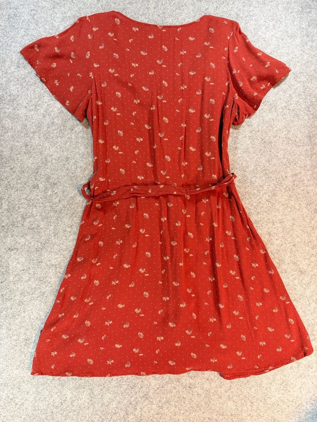 American Eagle Rust Floral Button Front Tie Waist Mini Dress w Pockets Size Med