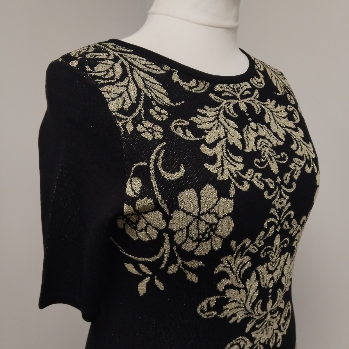 M&Co Floral Brocade Style Knitted Black & Gold Dress UK 16 BNWT Autumn Winter