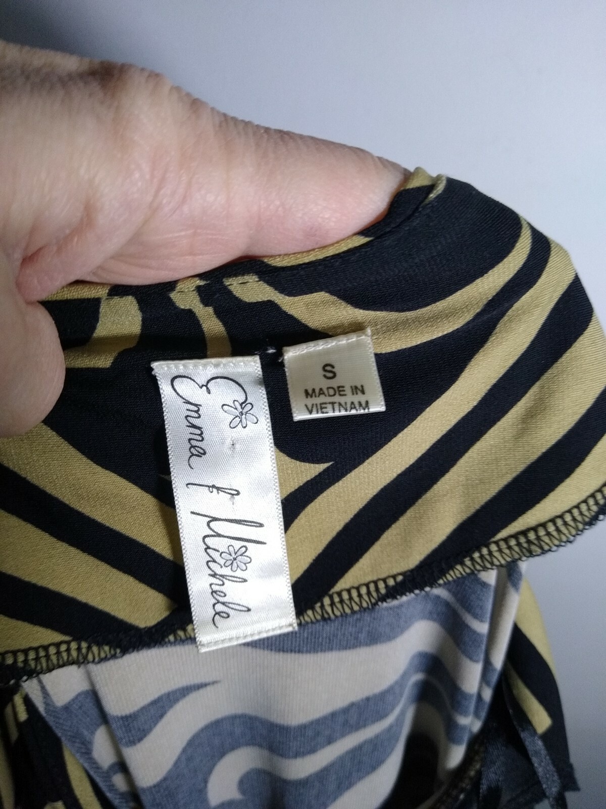 Emma & Michele Brown Black Print Dress Stretch A line Angel Retro Small