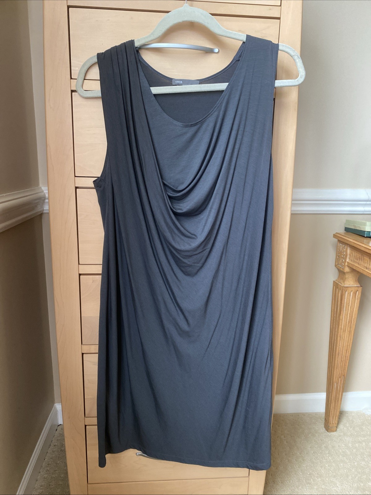 Vince Draped Dress Knit Stretch Y2K Vintage Asymmetric Size L Cowl Neck Comfort