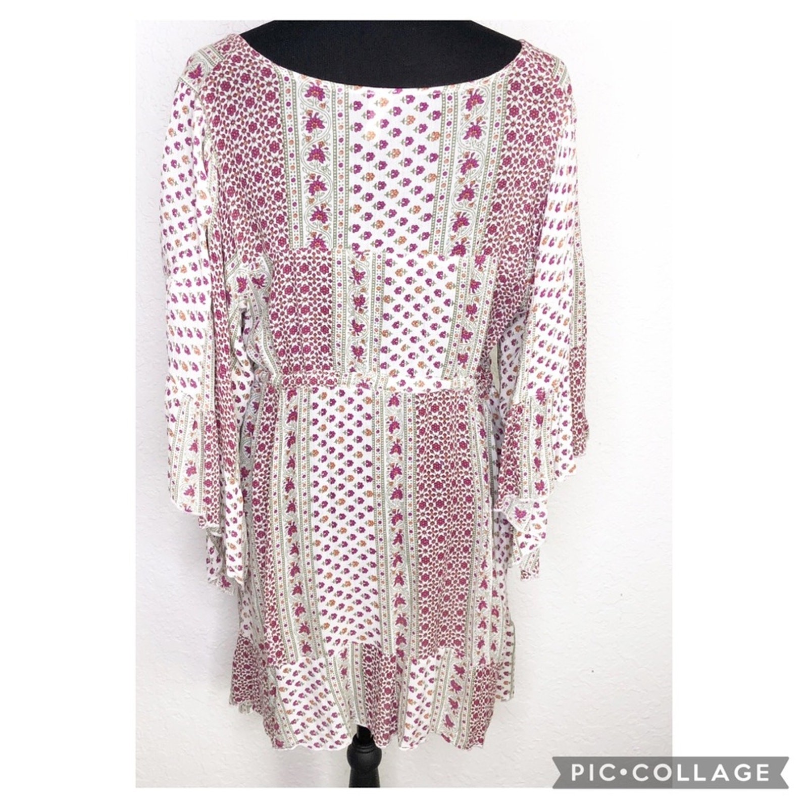 Raga white red green mixed floral print peasant boho dress size Large