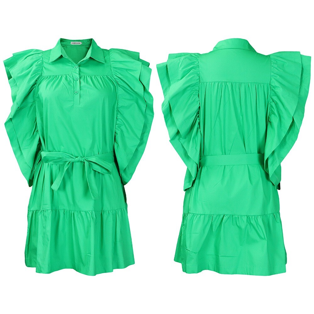 Womens Drawstring Ruffle Cap Sleeve A Line Dress Mini Dress Sundress Short Dress