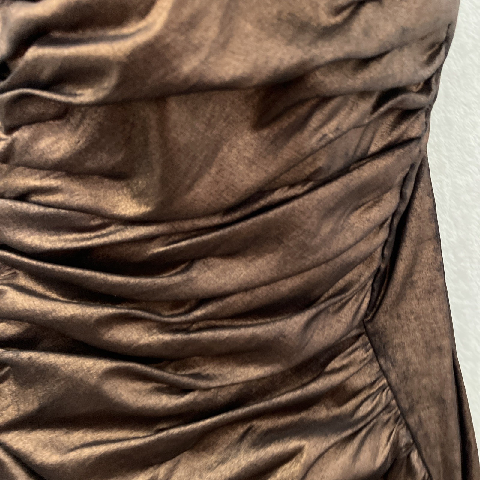 Jessica Mcclintock Womans Mini Dress Brown Solid 2 Polyester Blend Ruched Zip