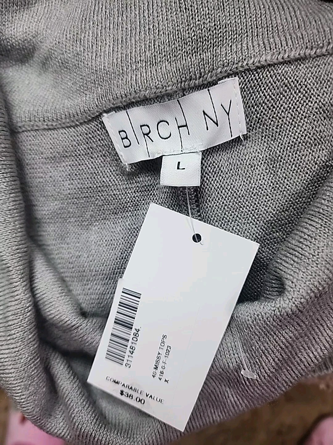 BIRCH NY Cowl Neck Long Sleeve gray Ruffled sz L Slightly Oversized 2831