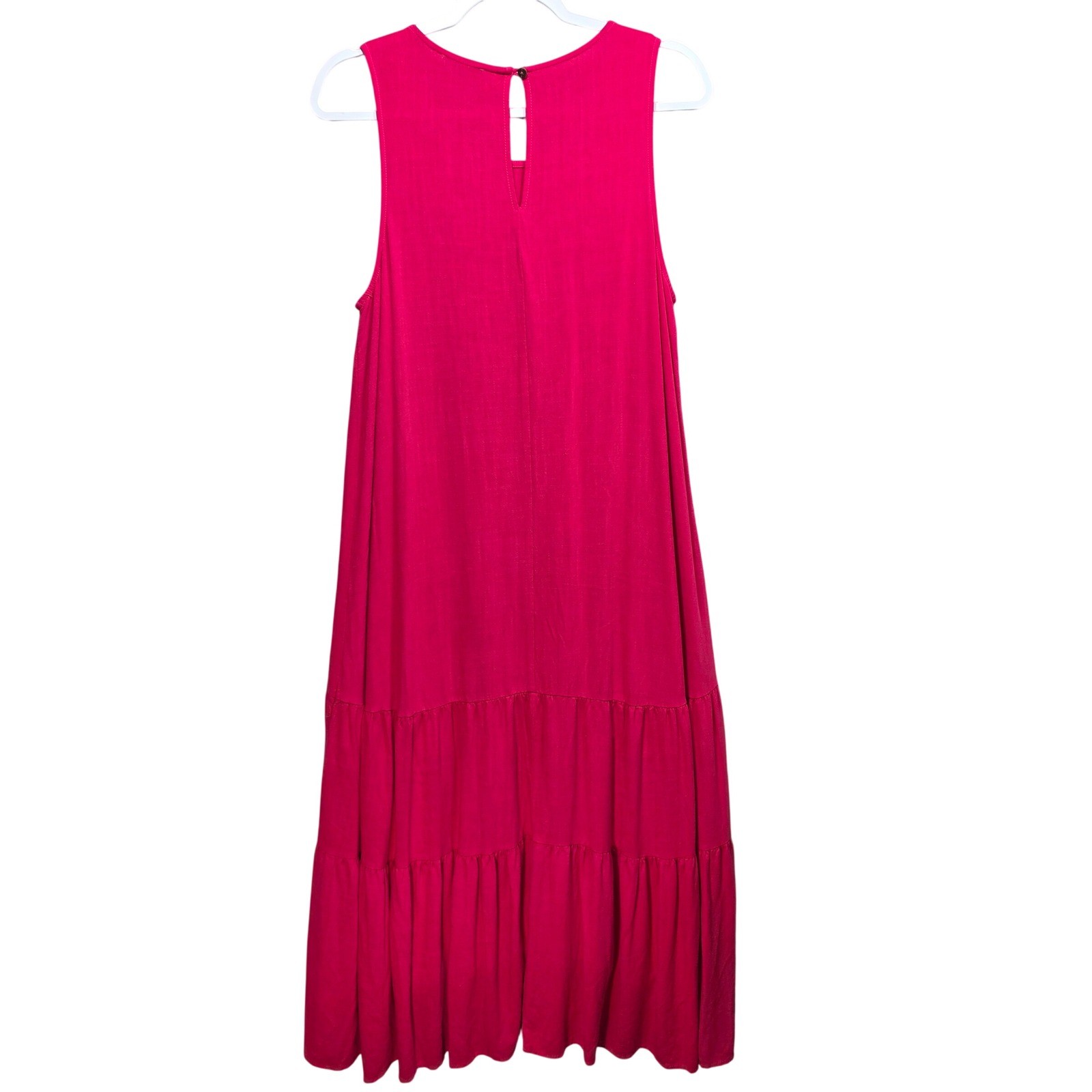 Falls Creek Pink Rayon Linen Tiered Maxi Dress Sz M High Low Trapeze Sleeveless