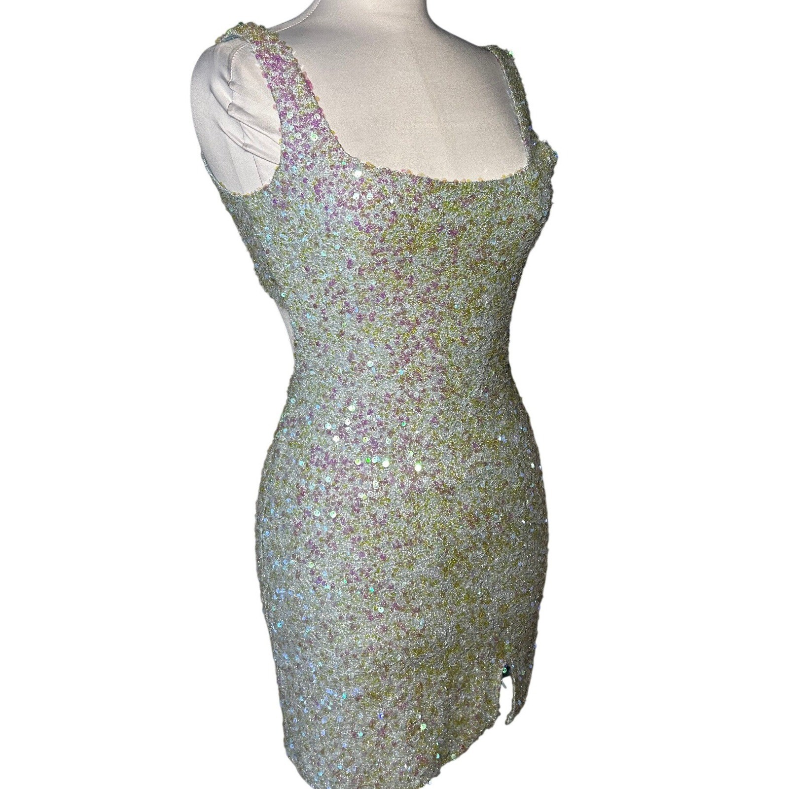 Jump Apparel Sequin Mini Dress Size Small Iridescent Open Back Tie Detail