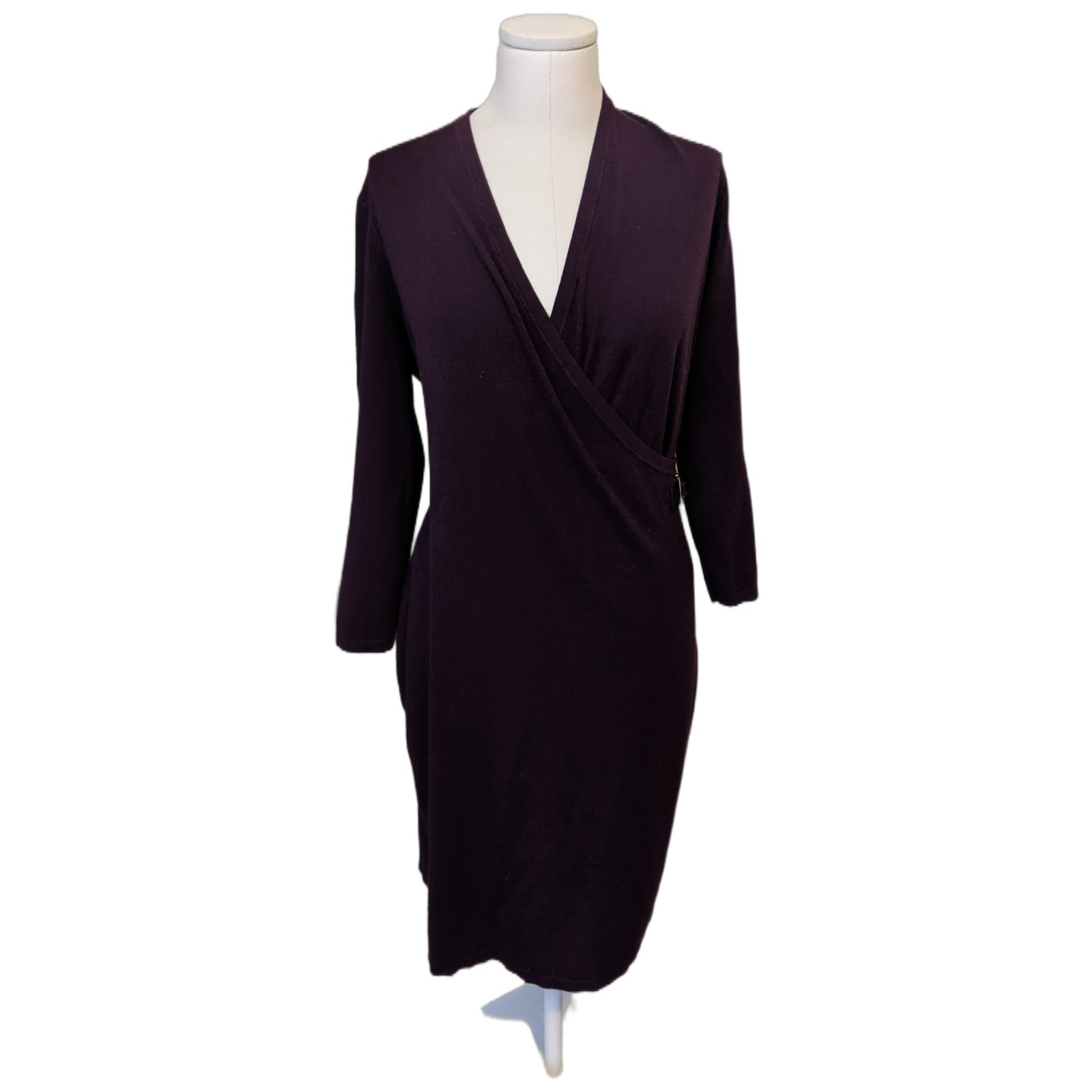 Calvin Klein Dark Purple Knit Dress Long Sleeve Minimalist Office Siren Midi L