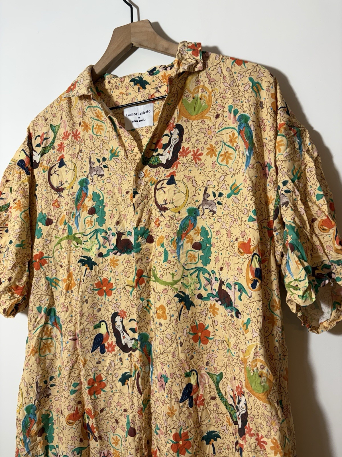 Tsumori Chisato x Niko and … Collab Shirt Dress Tropical Animals Nature Sz L