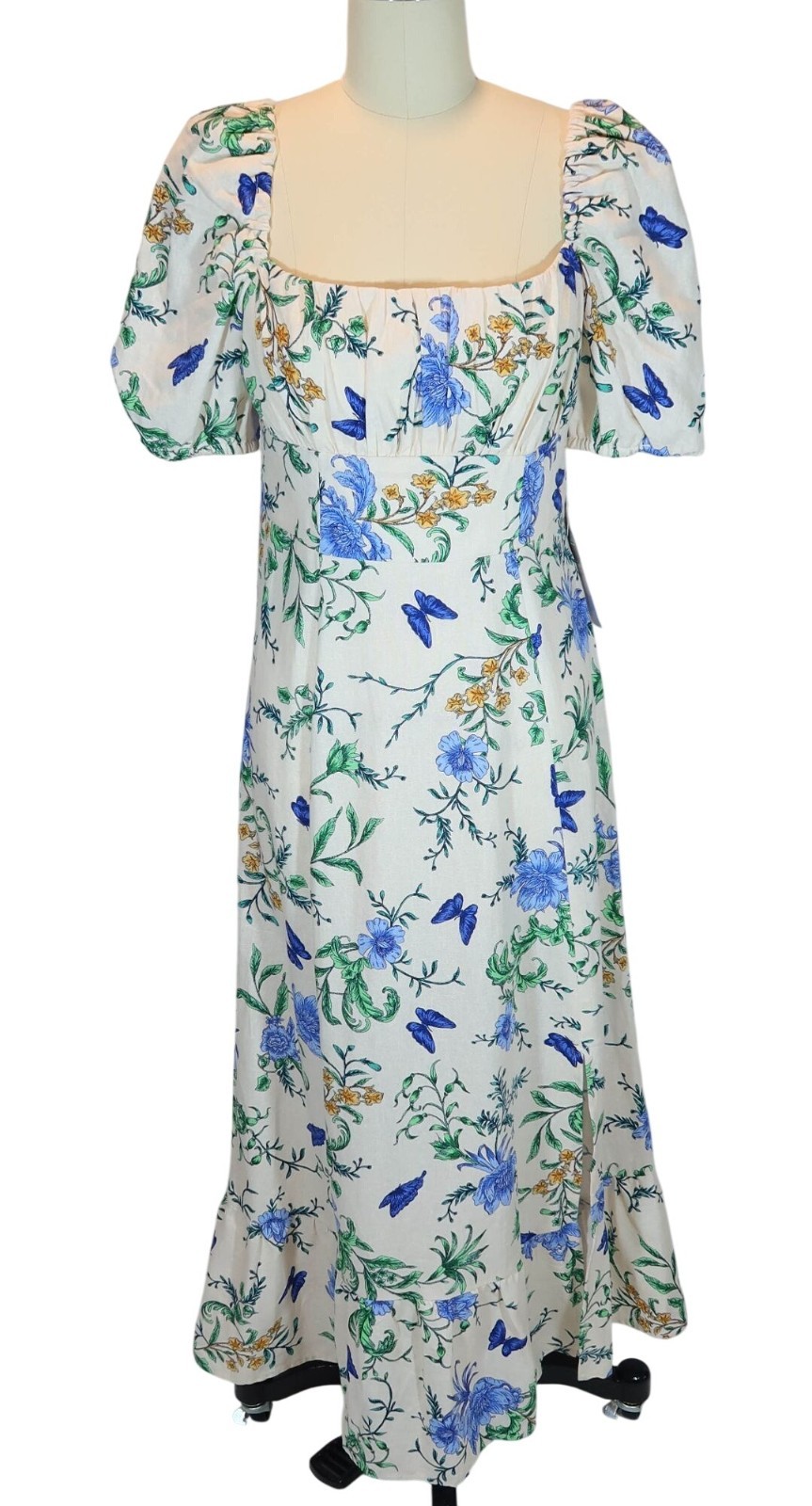 LONDON TIMES Kristin Butterfly A Line Midi Dress Size 4 NWT Boho Fairy Linen