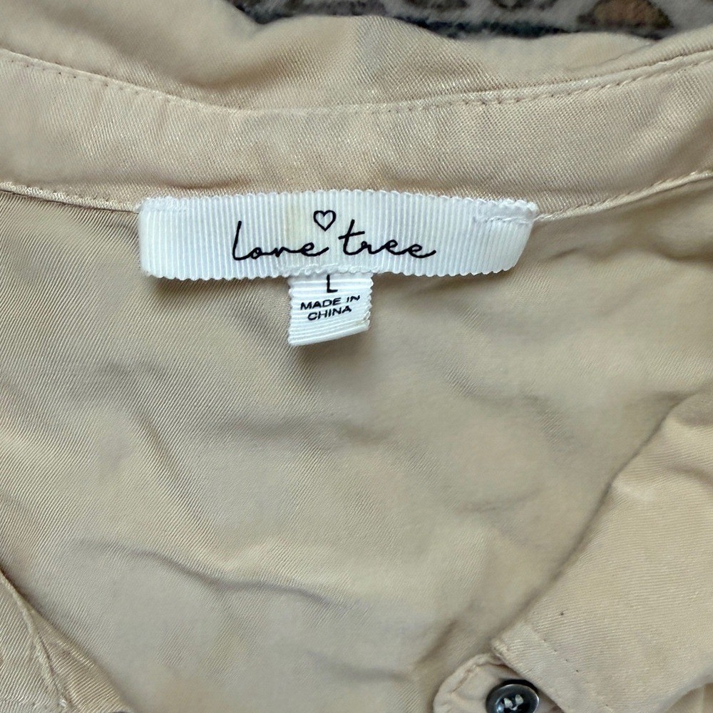 Love Tree Tan Utility Shirt Dress – Button Down – Drawstring Waist – Size L