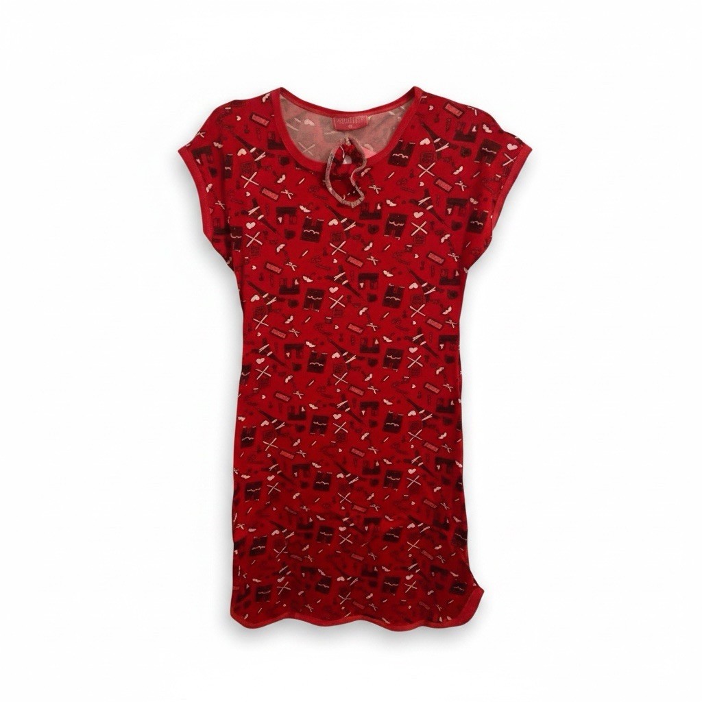 Women’s Red/Black/White Geometric T-Shirt Dress M Regular Knee Length Cap Sleeve