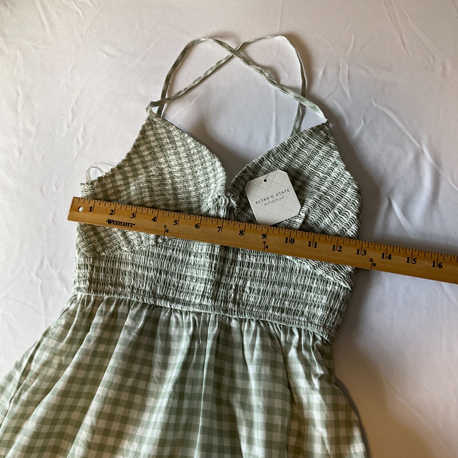 Altard State Maxi Dress Womens Size S Green White Spaghetti Straps Lined Stretch