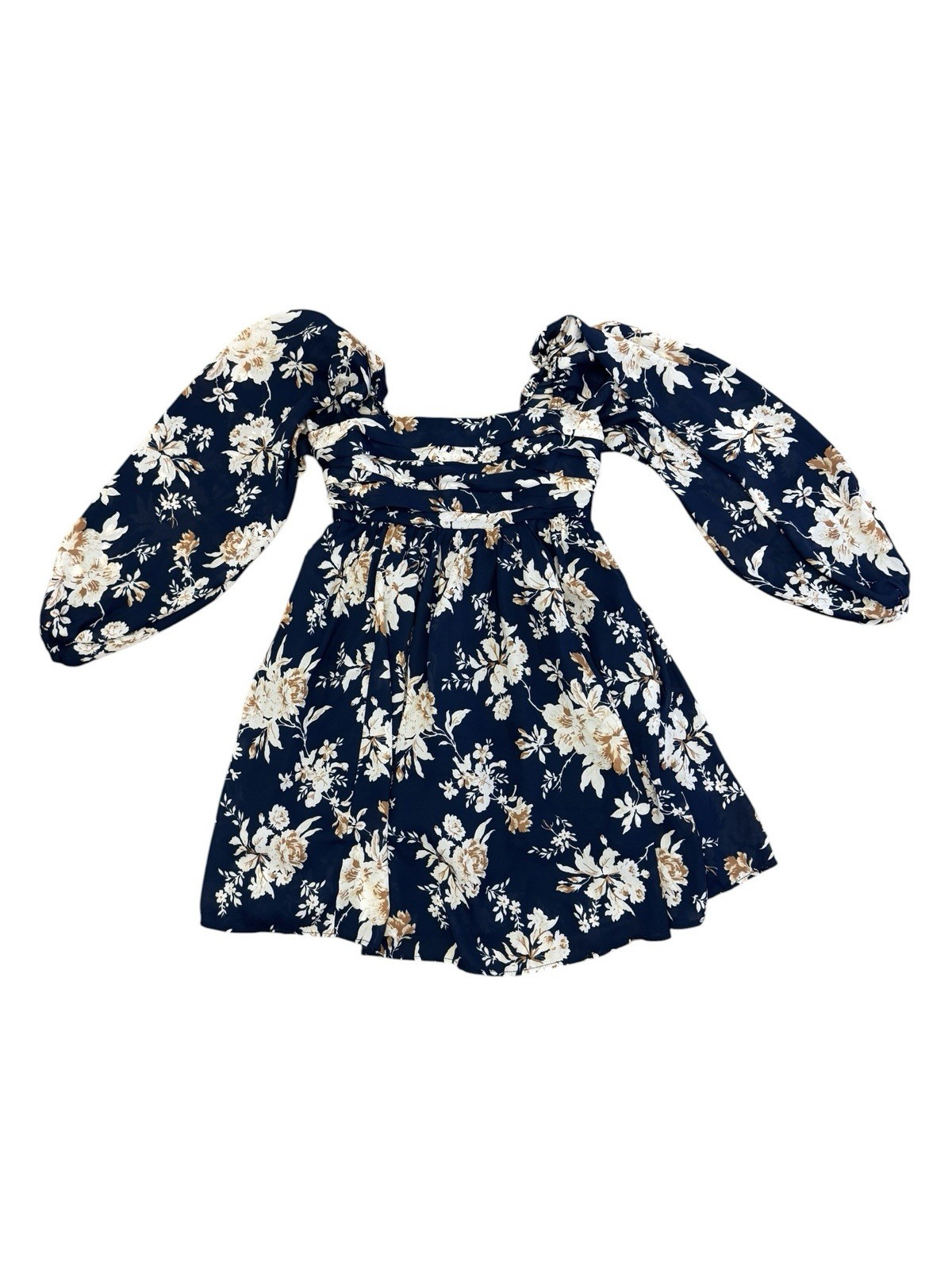 Abercrombie & Fitch XSP Navy Floral Mini Dress Puff Sleeve Smocked Back Square