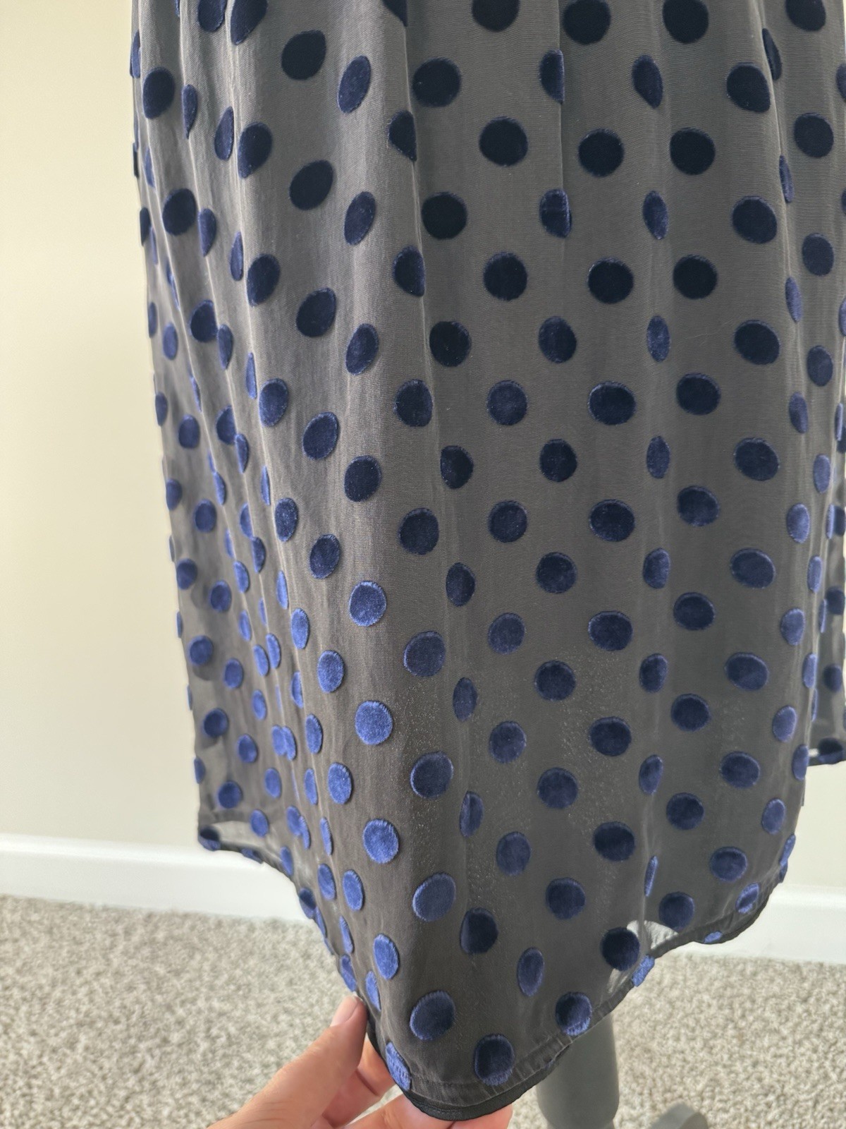 J.Crew Silk Blend Navy Blue Velvet Polka Dot Sleeveless Dress Size M