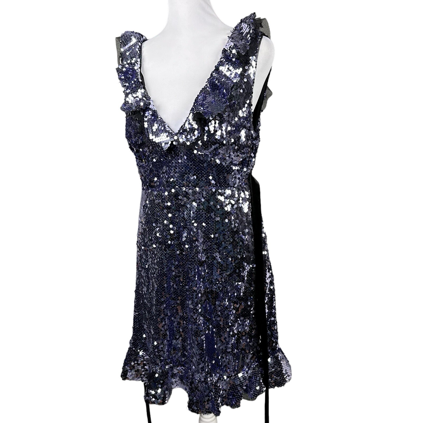 NWT $168 Free People 4 Siren Sequin Open Back Tie Waist Ruffles Dress Party
