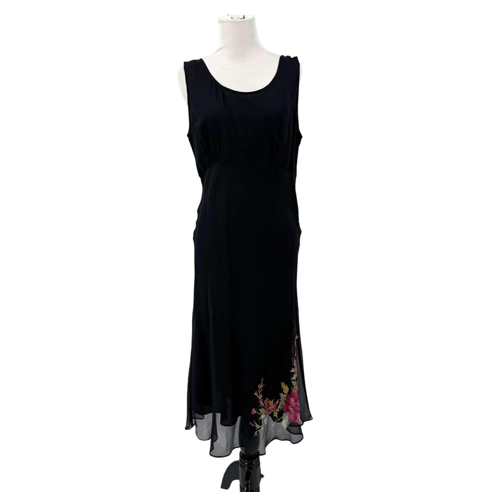 100% Silk Robbie Bee Black Bead Y2K Fairycore Slip Dress Shawl 10 Vintage Midi