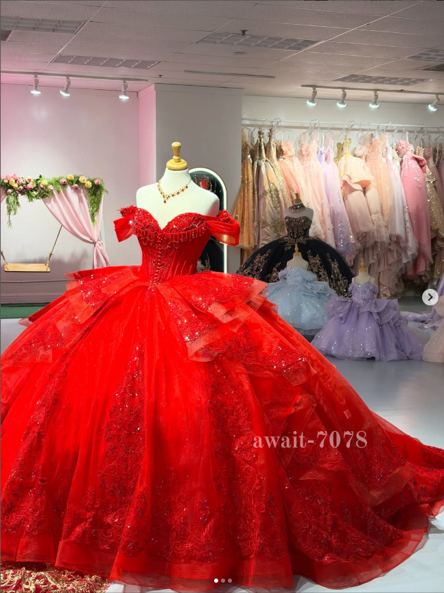 Red Quinceanera Dresses Off The Shoulder 3D Flowers Beading Sweet 16 Ball Gown