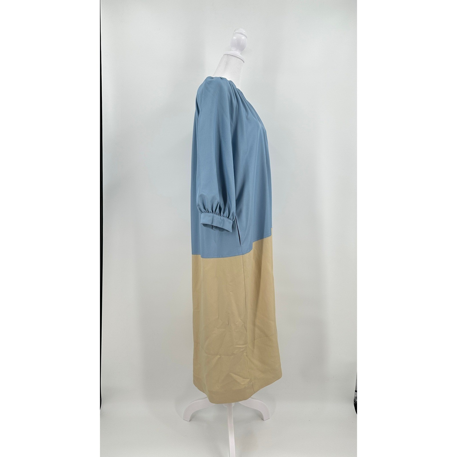 Pomander Place Gemma Blue Tan Colorblock V-Neck Maxi Dress Balloon Sleeve Large