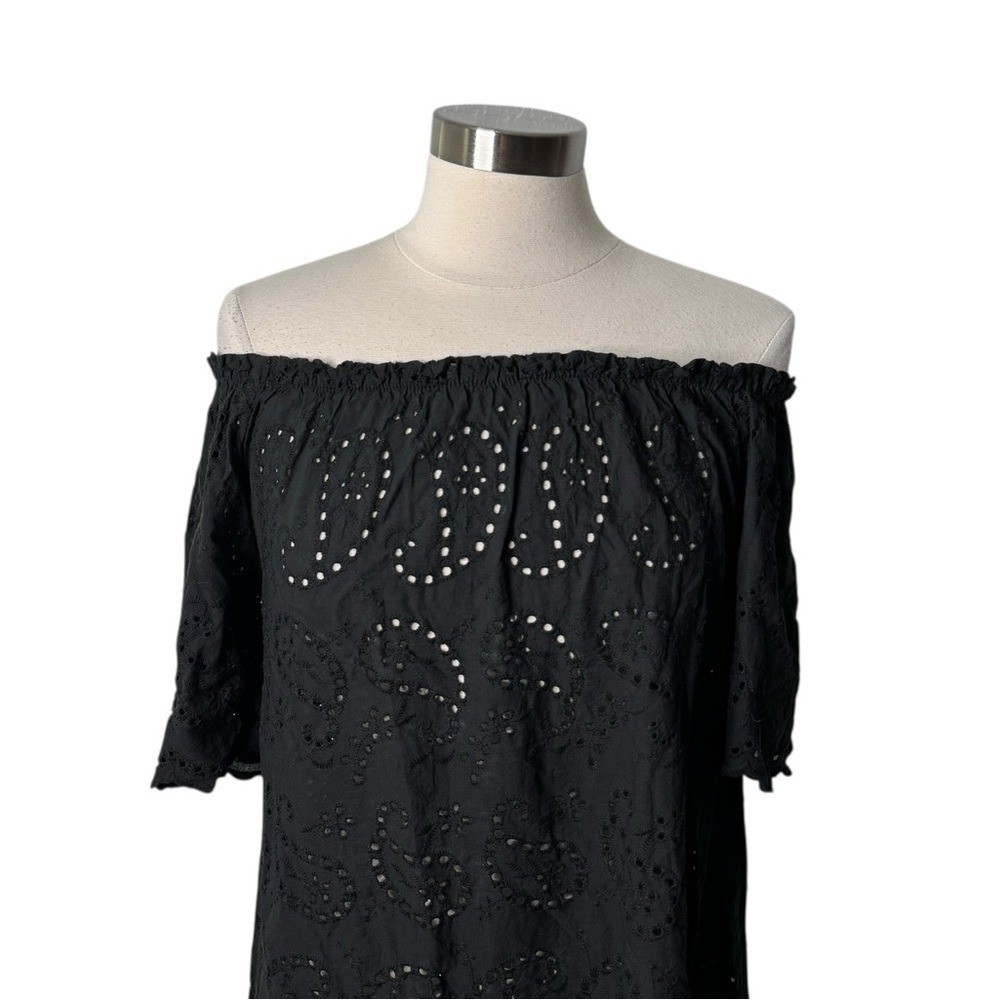 Valentina Naldi Black Strapless Cotton Eyelet Dress Italy Made Womens Medium NEW