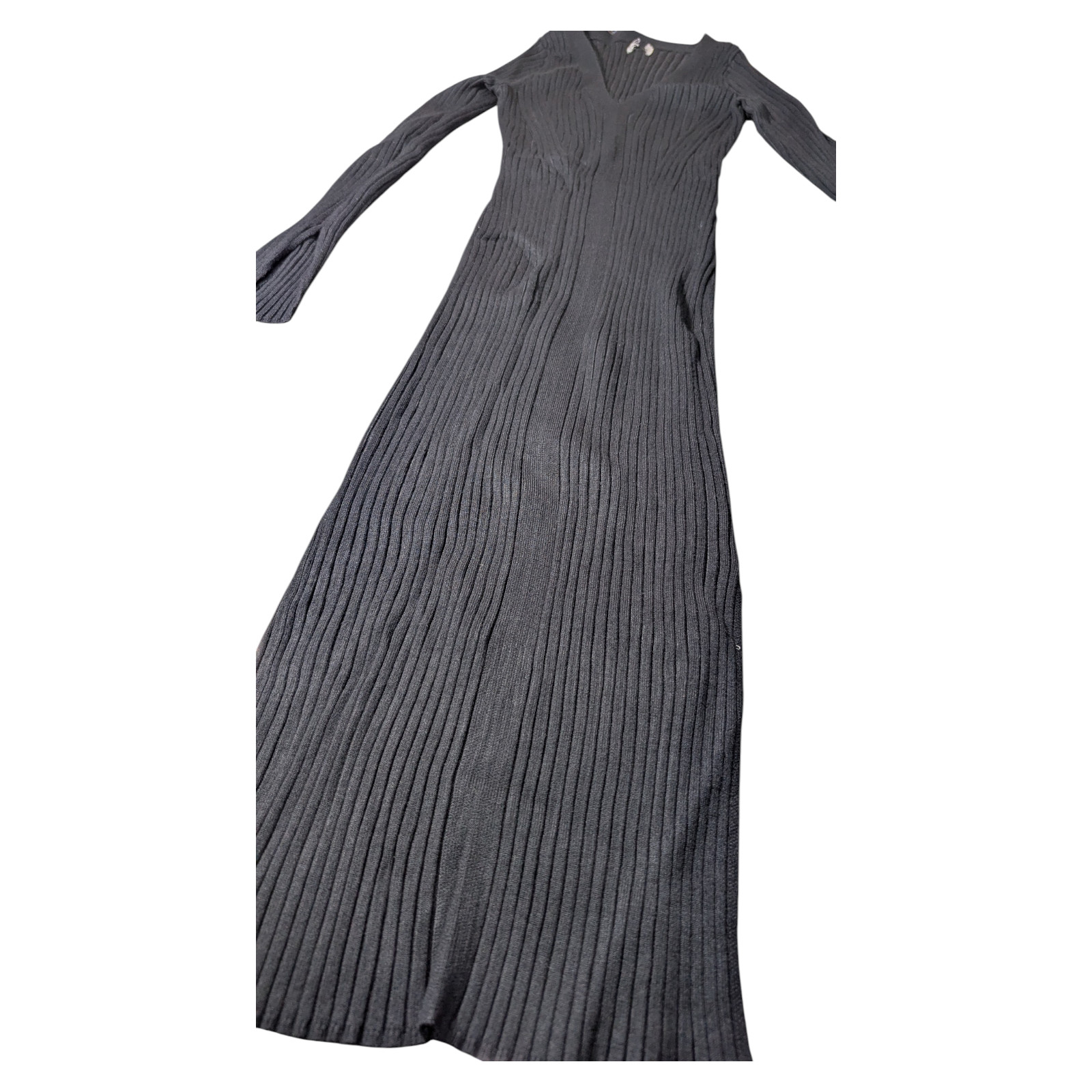 Women’s Long Black Ribbed Dress Long Sleeve – Please See Pics Of Measurements