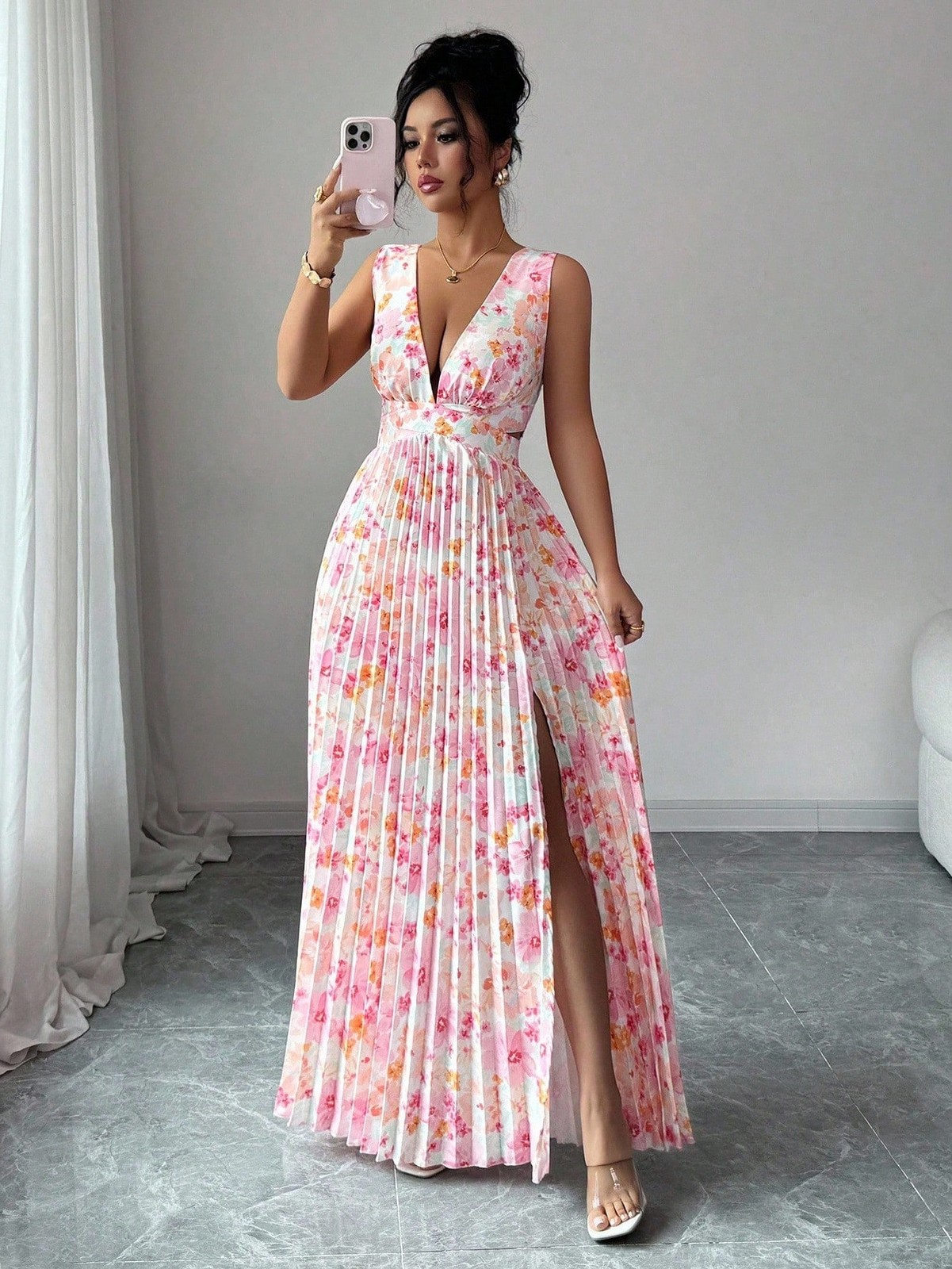 Elenzya Floral Sleeveless A Line Maxi Dress