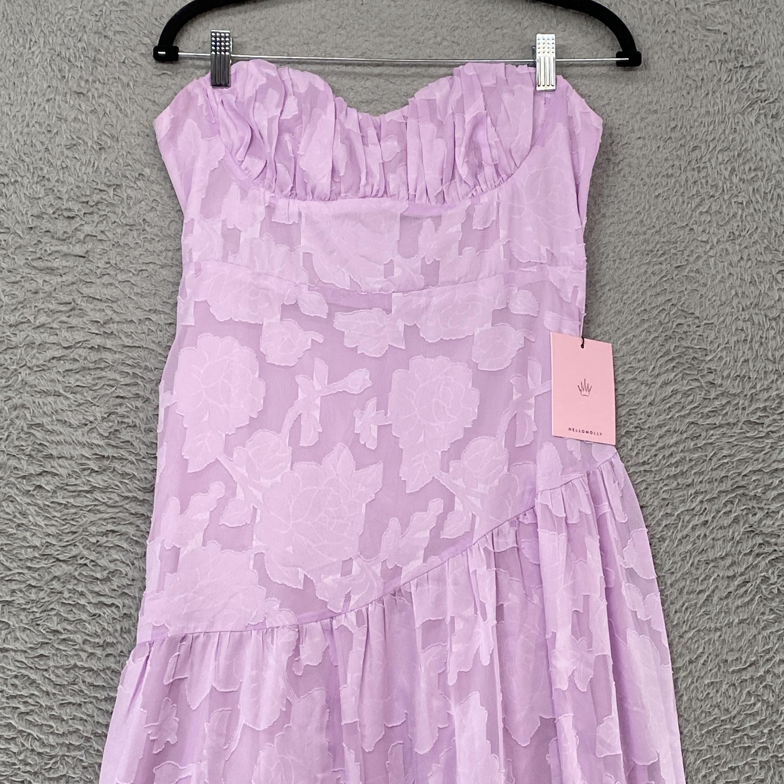 Hello Molly Strapless Sweetheart Midi Dress Womens Large Floral Tiered Lilac