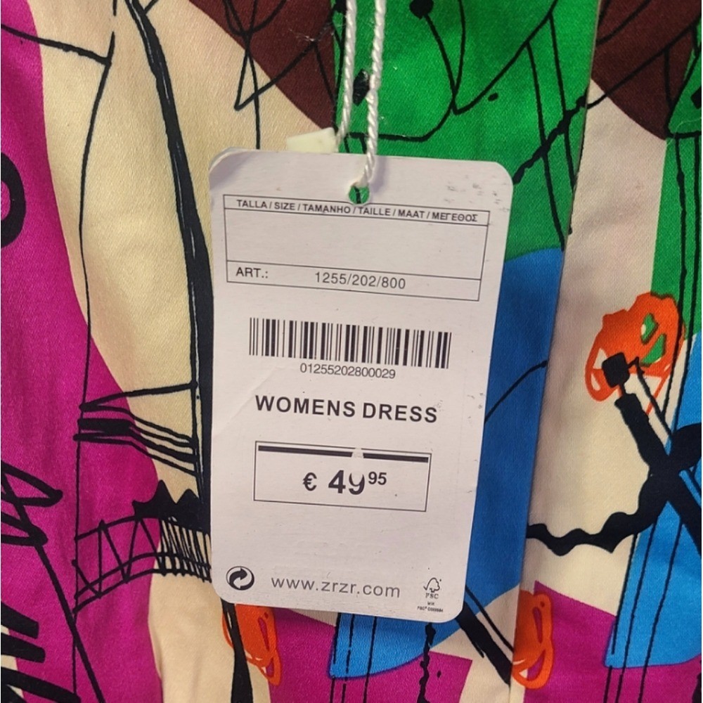 ZR&ZR Multicolor white pink red Flare Abstract Print Sleeveless Dress sz large L