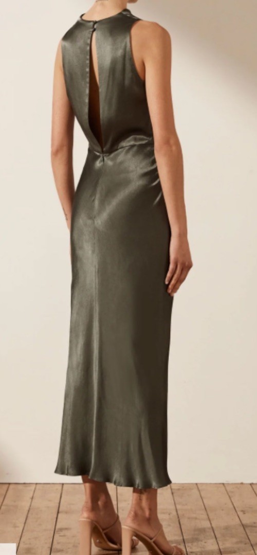 Shona Joy La Lune High Neck Bias Midi Dress Size 6 Sleeveless Olive Green NWT