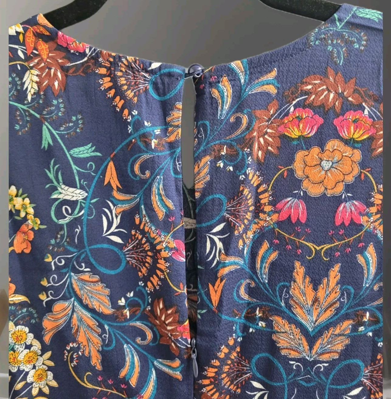 I. Madeline M Garden Splendor Navy Blue Floral Print Long Sleeve Midi Dress NEW
